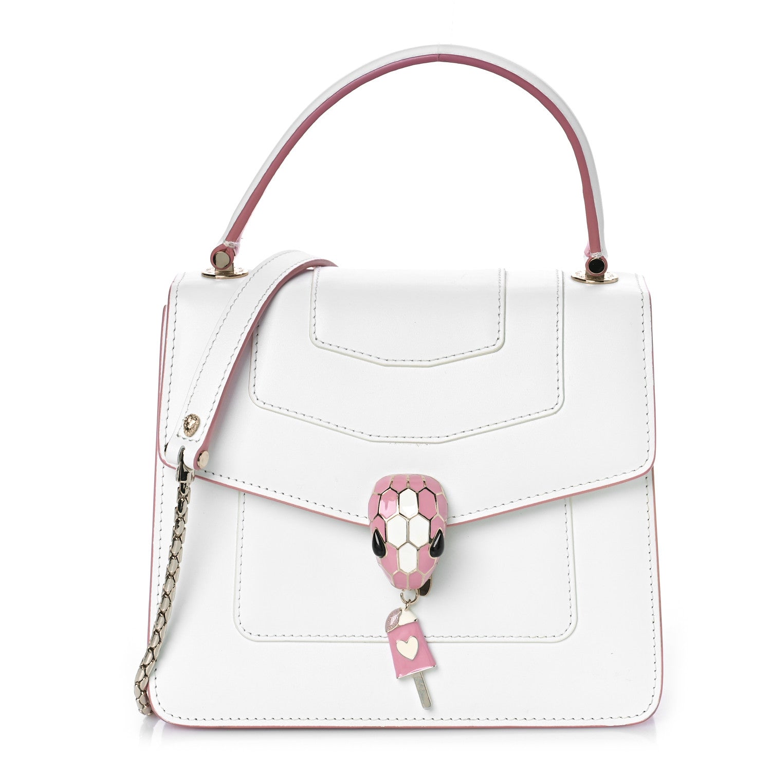 Bulgari Calfskin Serpenti Forever Top Handle White Pink 1 of 7