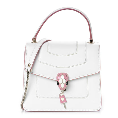 Bulgari Calfskin Serpenti Forever Top Handle White Pink 1 of 7