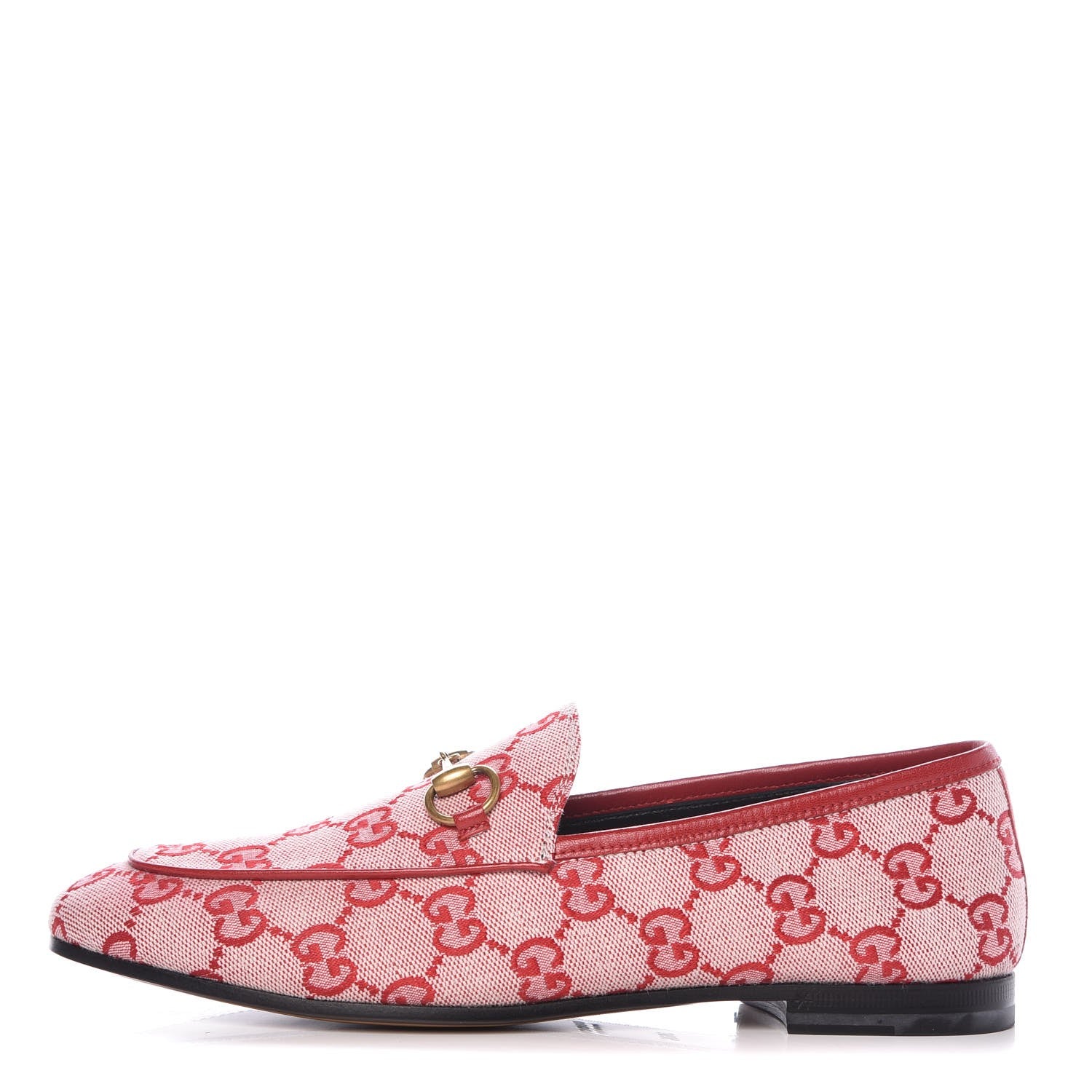 Gucci Canvas GG Monogram Horsebit Womens Jordaan Loafers 36.5 Gardenia Hibiscus Red 1 of 10
