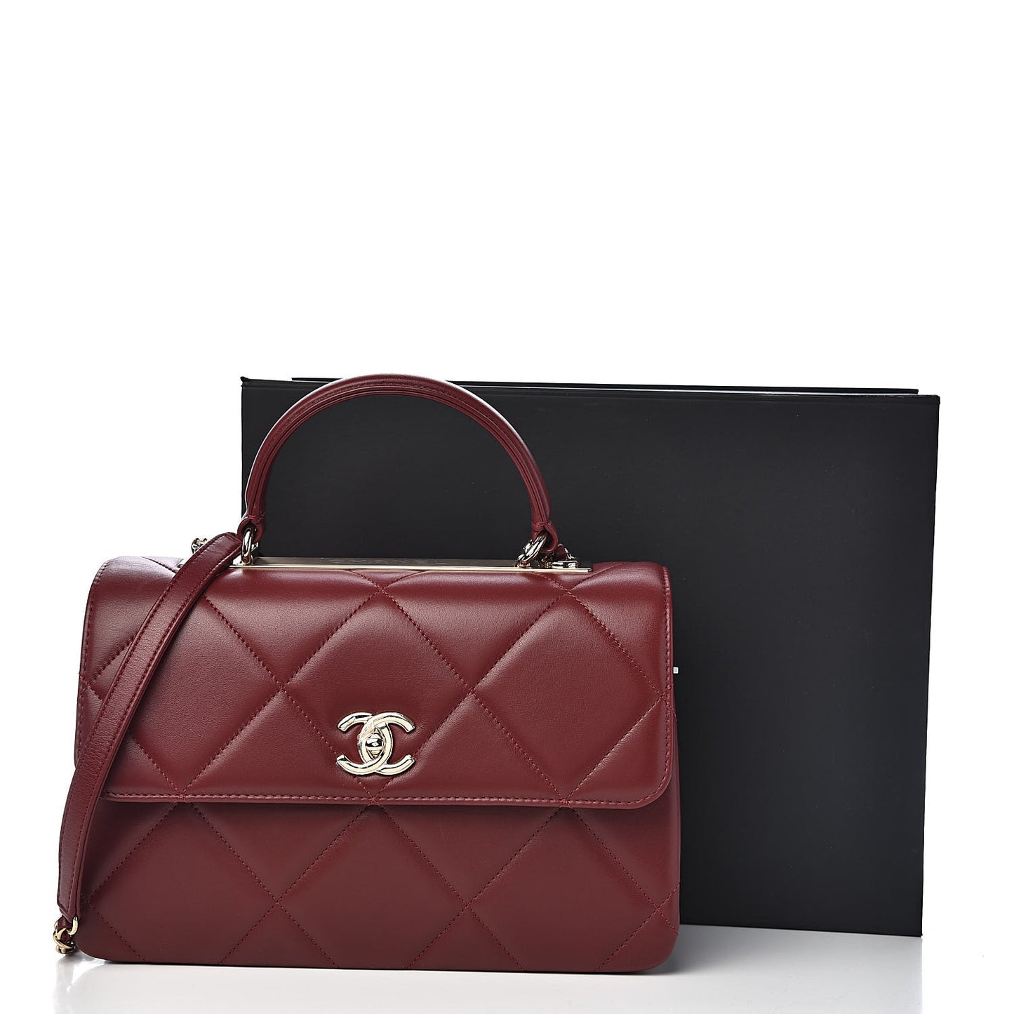 Lambskin Quilted Medium Trendy CC Flap Dual Handle Bag Burgundy
