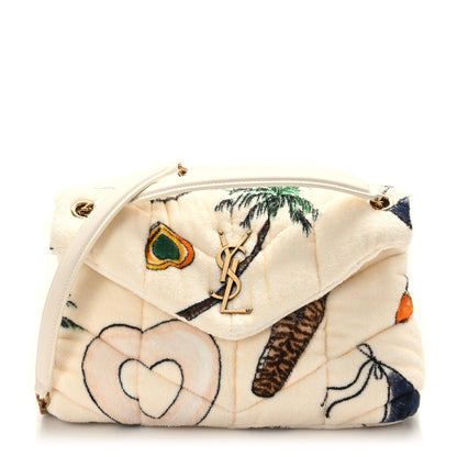 Saint Laurent Terrycloth Summer Print Quilted Small Loulou Puffer Monogram Chain Satchel Multicolor White 1 of 9