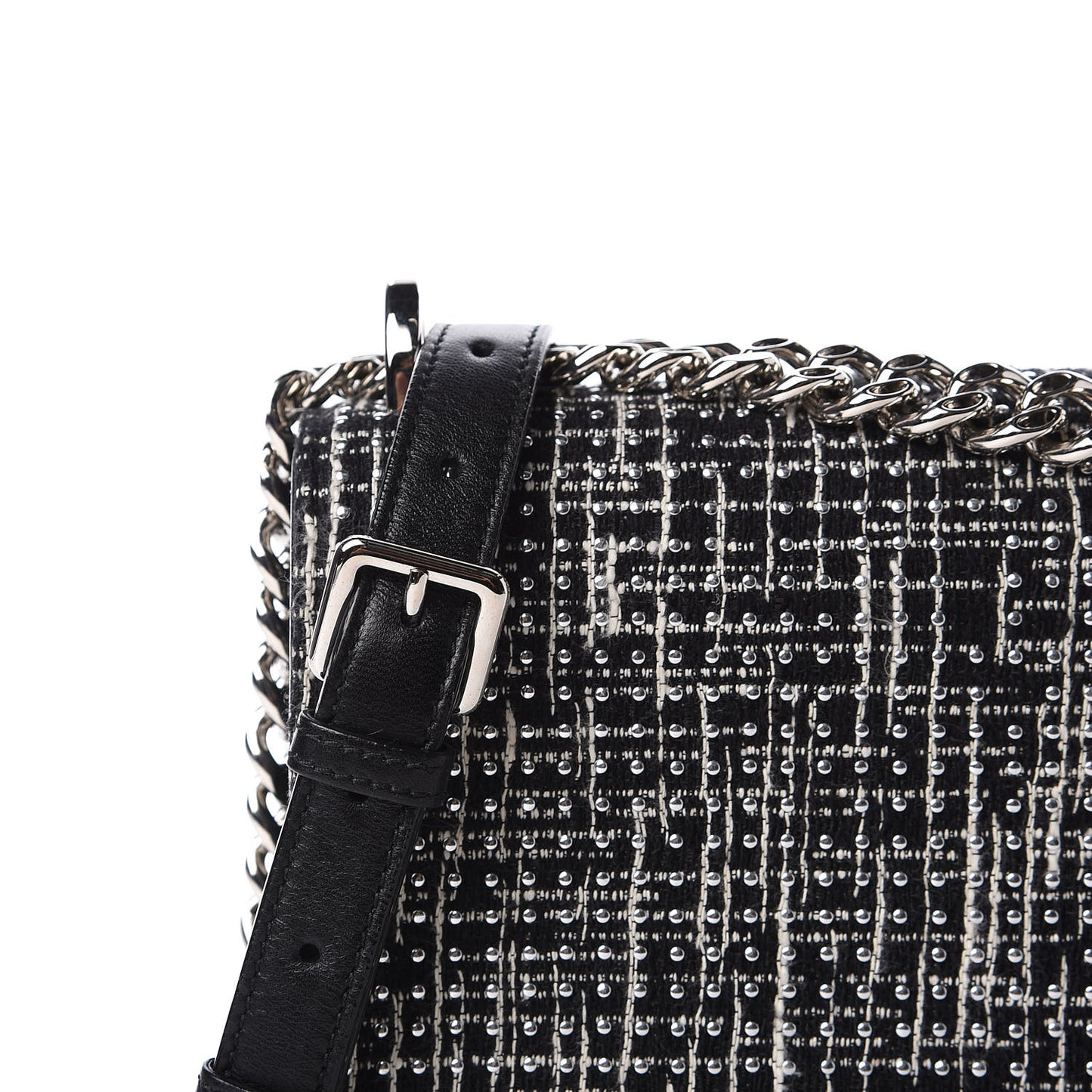 Tweed Embellished Diorama Flap Bag Black White