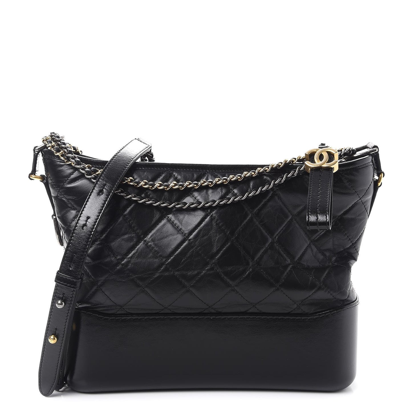 Aged Calfskin Quilted Medium Gabrielle Hobo Black