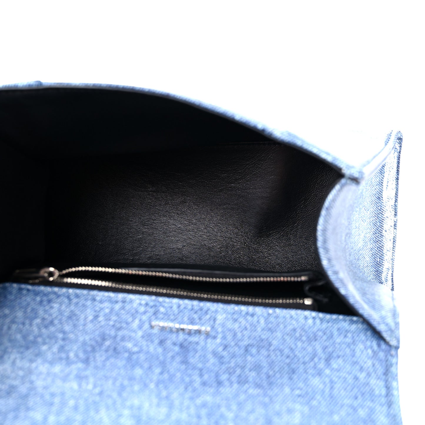 Nappa Denim Printed Small Hourglass Top Handle Bag Denim Blue