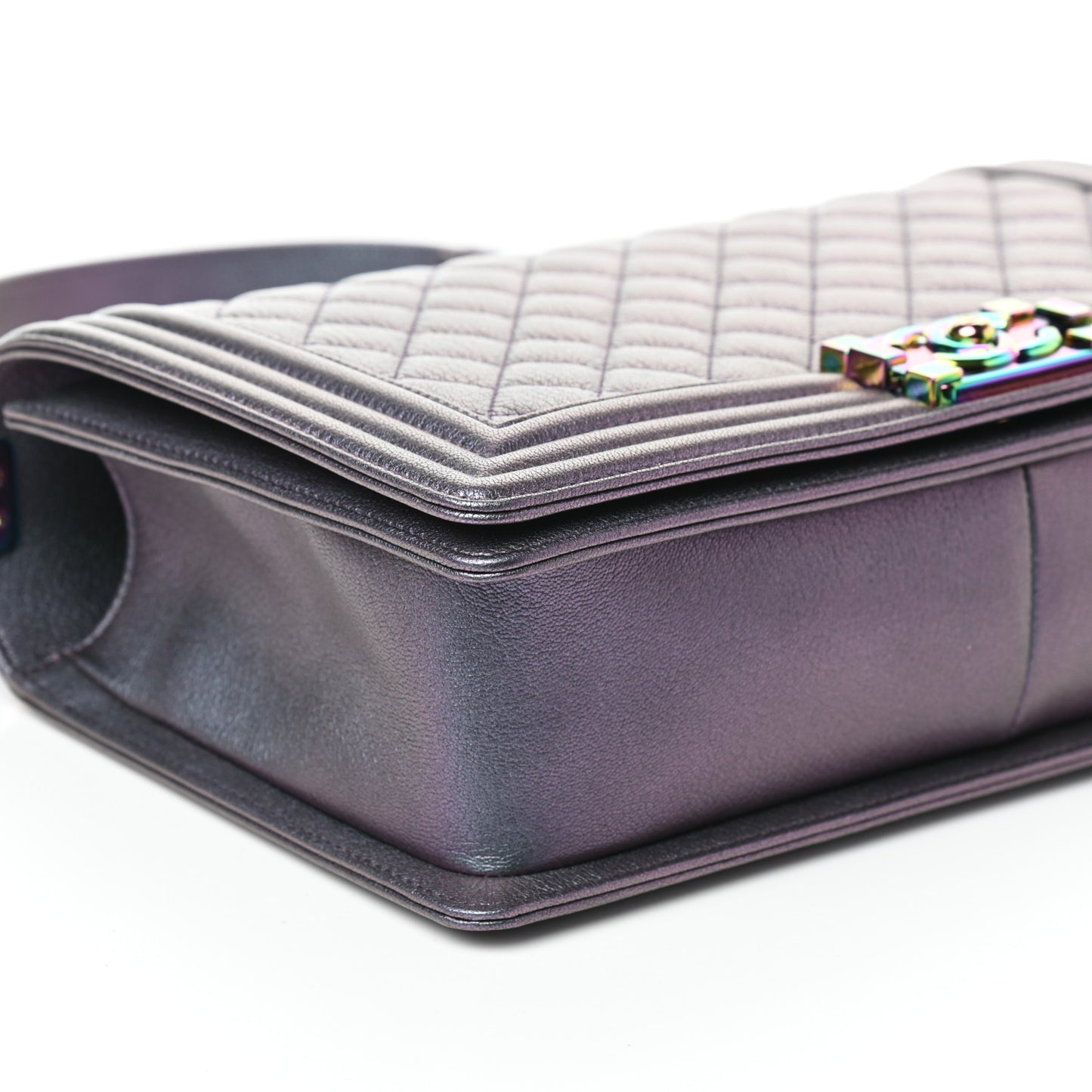 Iridescent Goatskin Quilted New Medium Boy Flap Purple