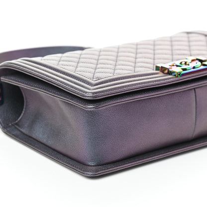 Chanel Iridescent Goatskin Quilted New Medium Boy Flap Purple 9 of 10