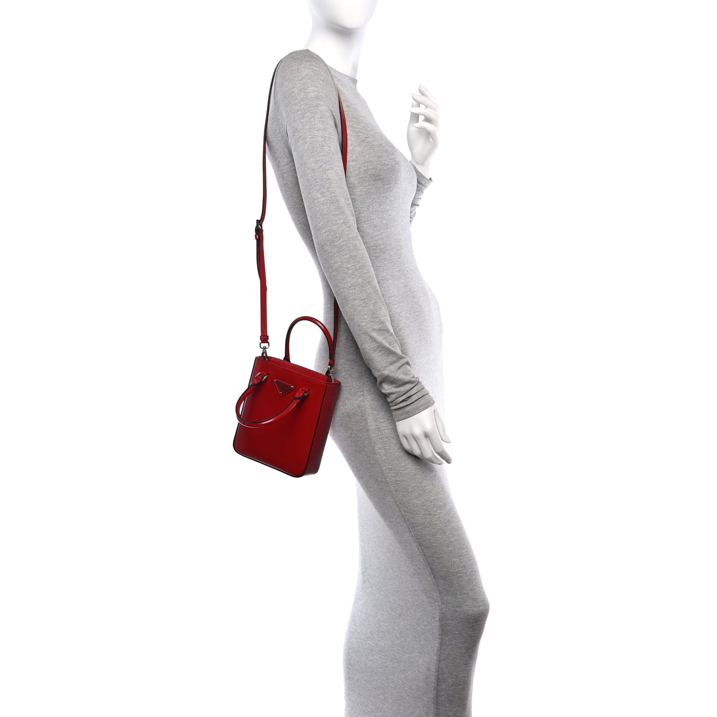 Spazzolato Triangle Small Double Handle Crossbody Tote Scarlatto