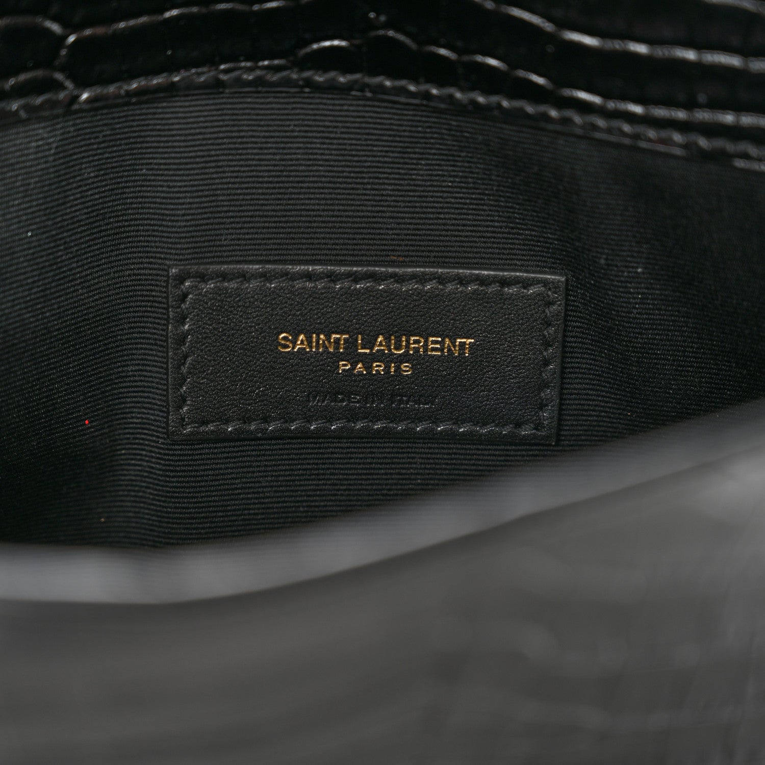 Saint Laurent Calfskin Crocodile Embossed Uptown Monogram Clutch Black 5 of 8