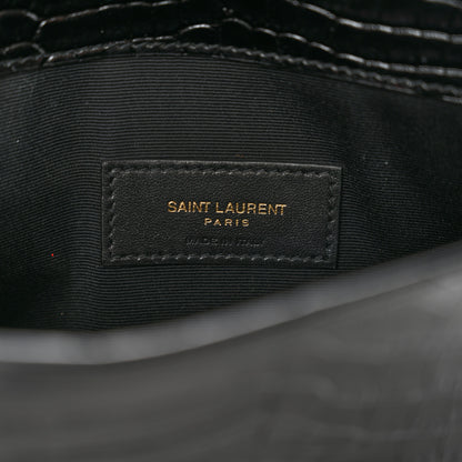Saint Laurent Calfskin Crocodile Embossed Uptown Monogram Clutch Black 5 of 8