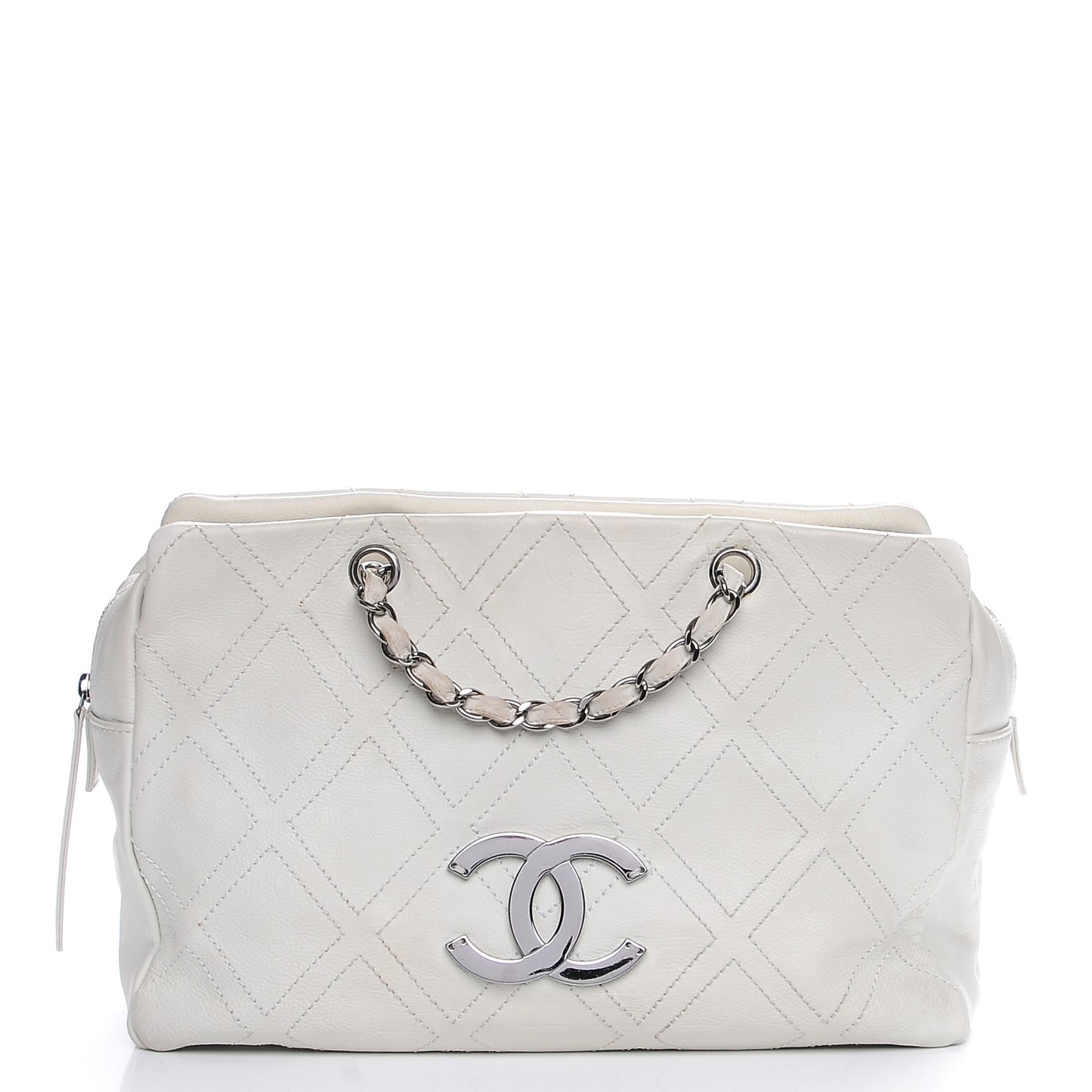 Calfskin Large Diamond Stitch Tote White