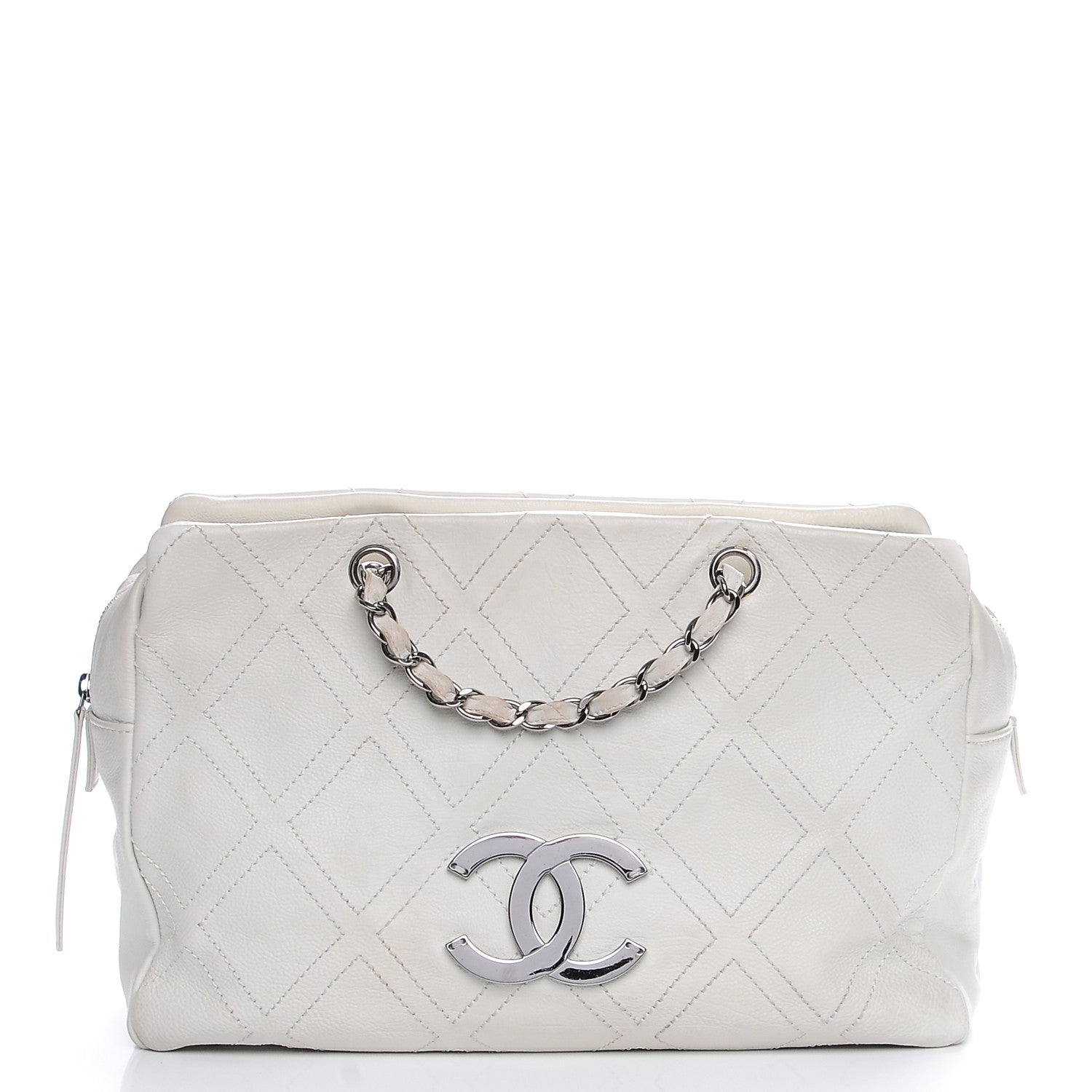 Chanel Calfskin Large Diamond Stitch Tote White 1 of 10