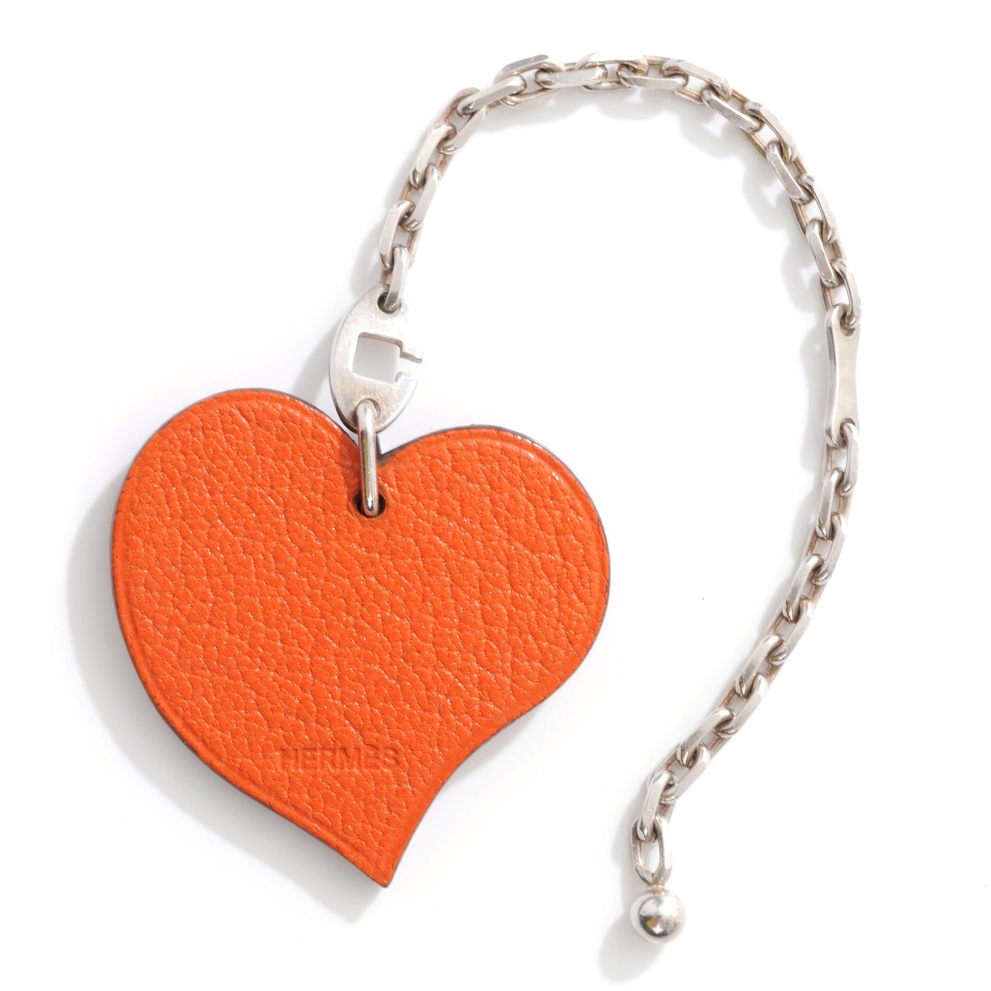 Hermes Chevre Chaine D'Amour Heart Key Chain Rouge Vif Orange 3 of 5