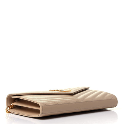 Saint Laurent Grain De Poudre Matelasse Chevron Monogram Chain Wallet Nude Powder 3 of 5