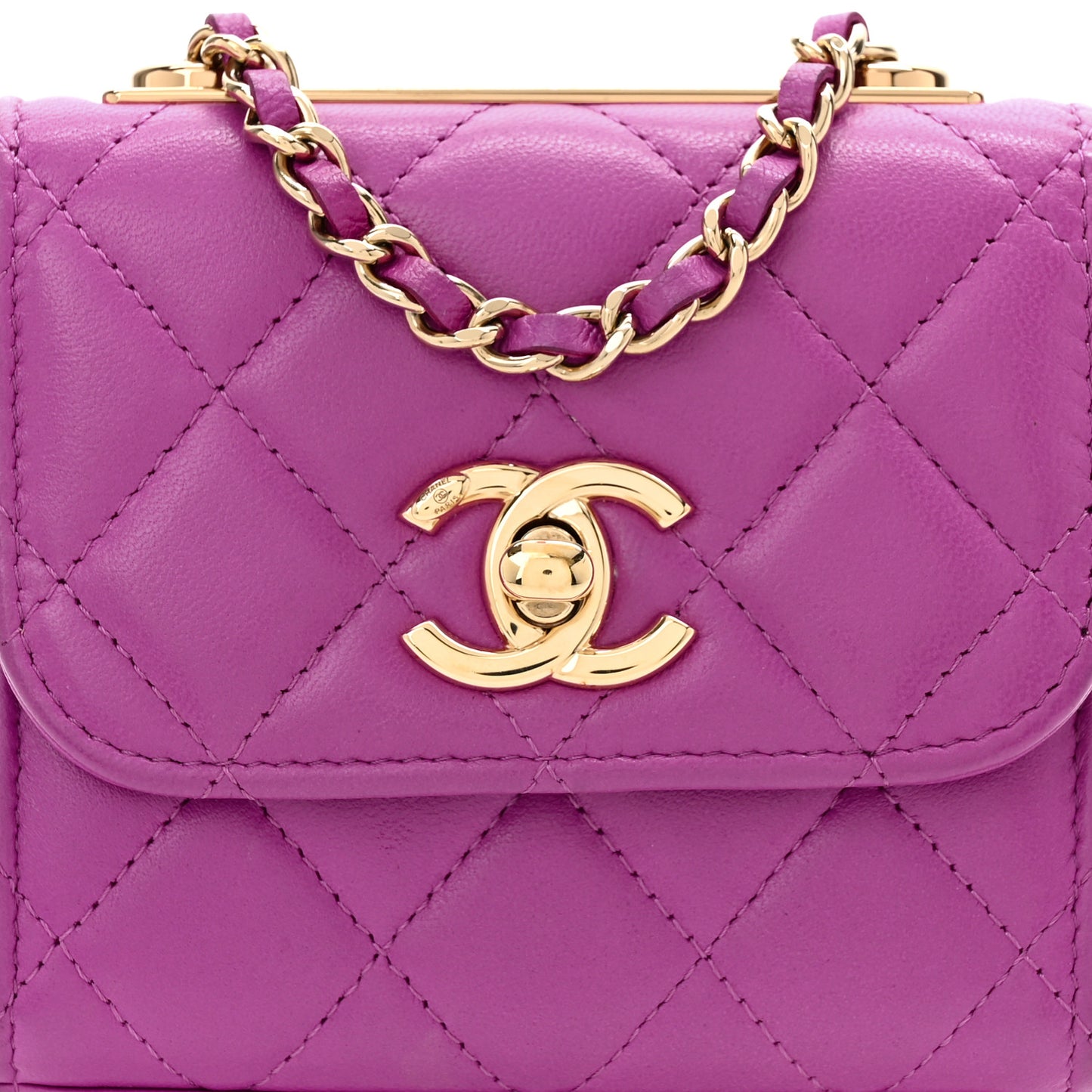 Lambskin Quilted Mini Trendy CC Clutch With Chain Purple