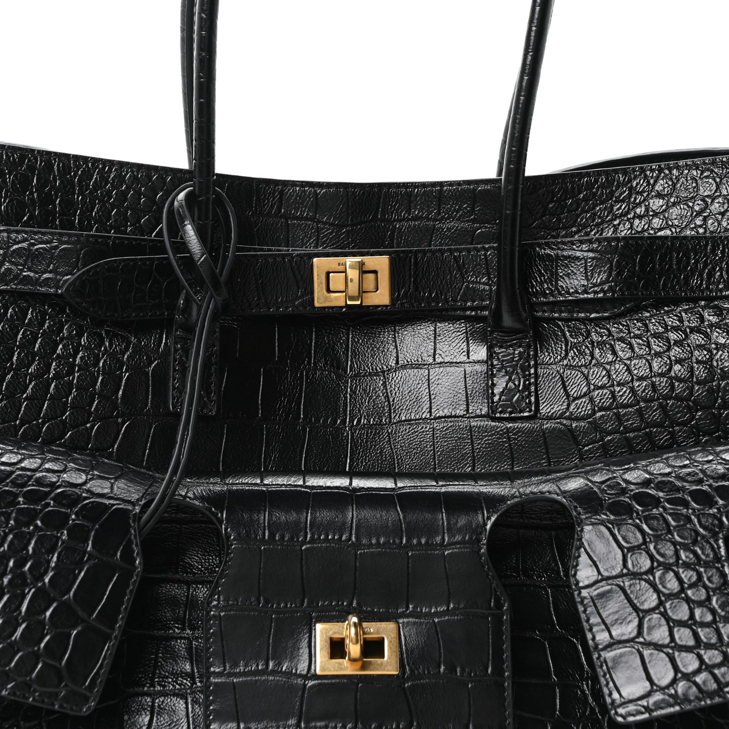 Crocodile Embossed Calfskin Medium Bel Air Carry All Bag Black