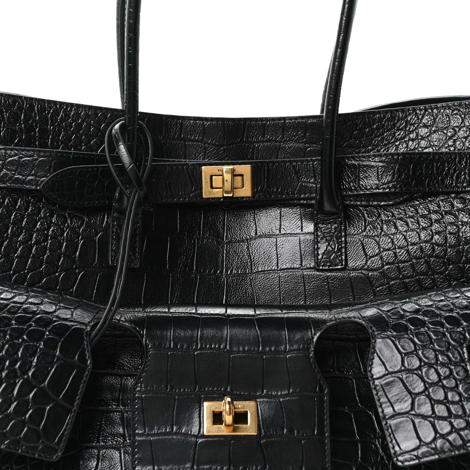 Balenciaga Crocodile Embossed Calfskin Medium Bel Air Carry All Bag Black 7 of 9