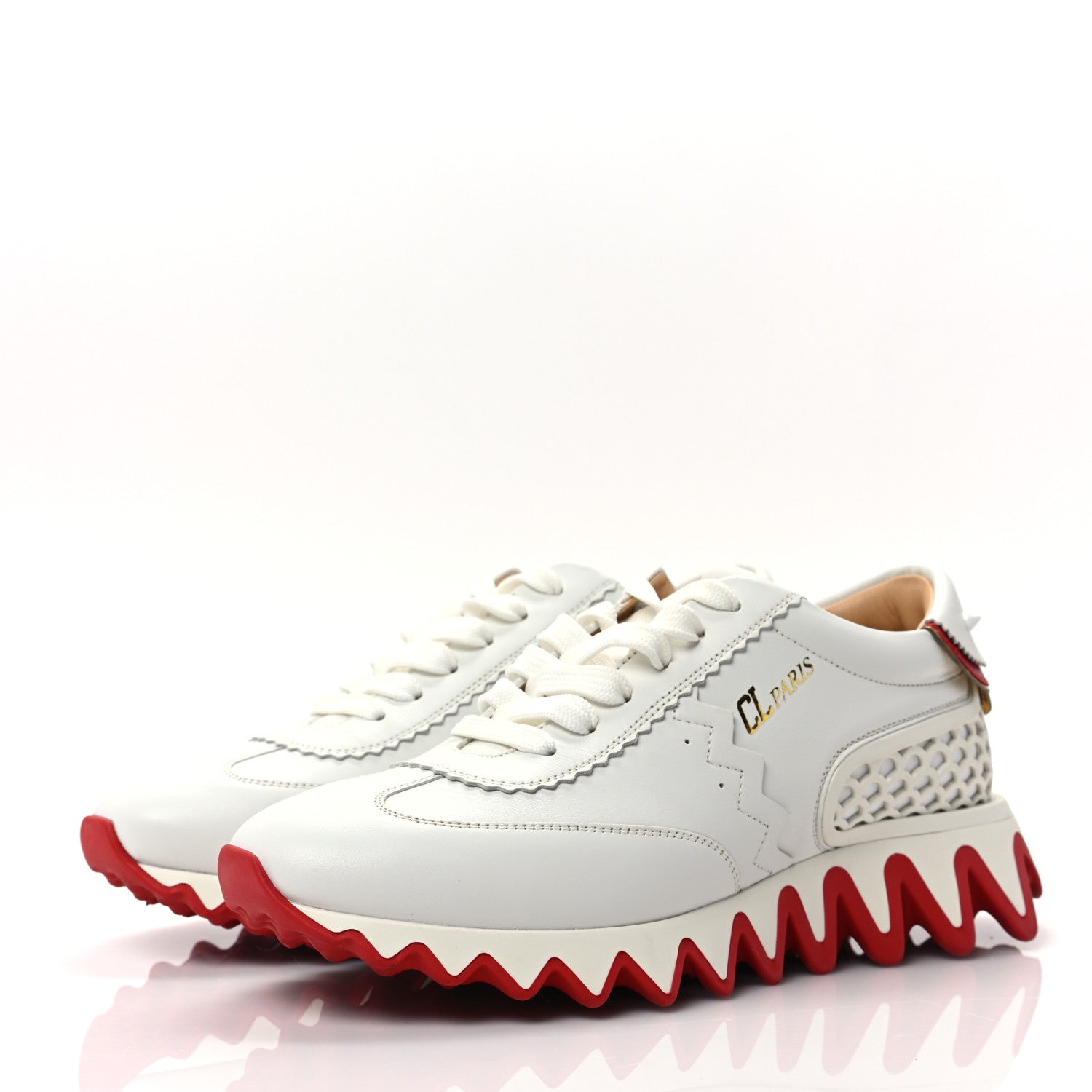 Christian Louboutin Calfskin Neoprene Womens Loubishark Sneakers 39 White 3 of 9