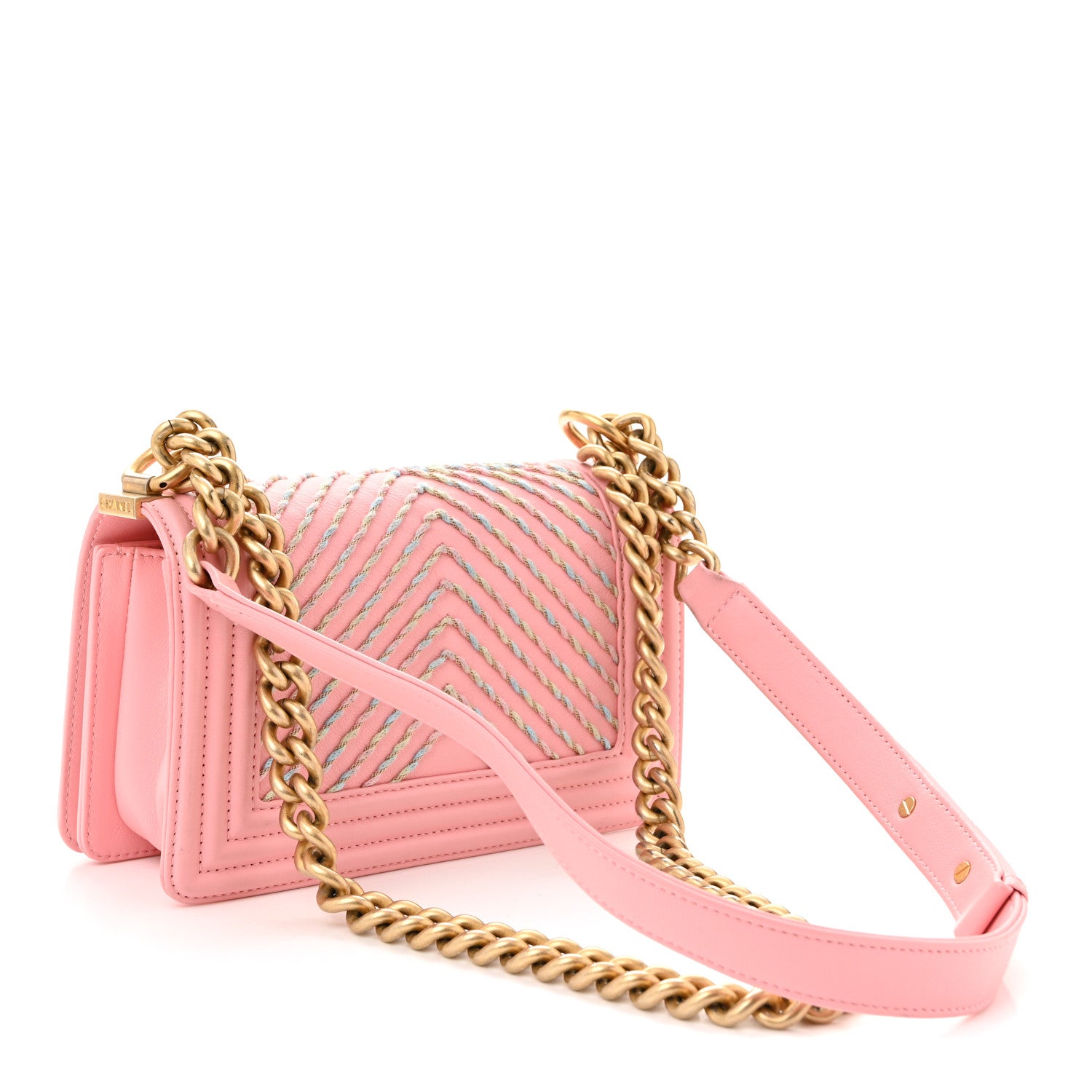 Chanel Calfskin Chevron Embroidered Small Boy By The Sea Flap Pink 3 of 11