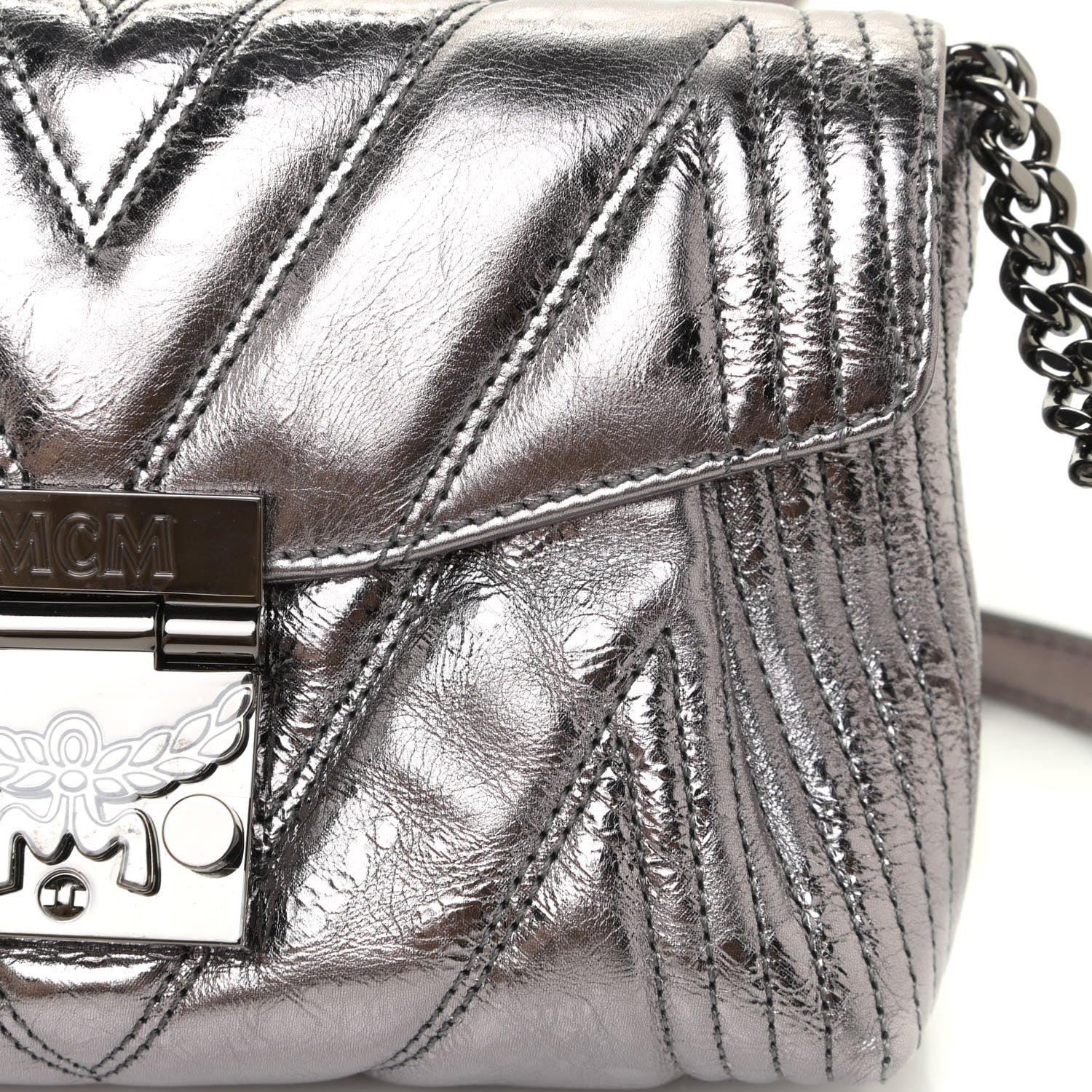 MCM Metallic Calfskin Small Patricia Belt Bag Berlin Silver 8 of 12