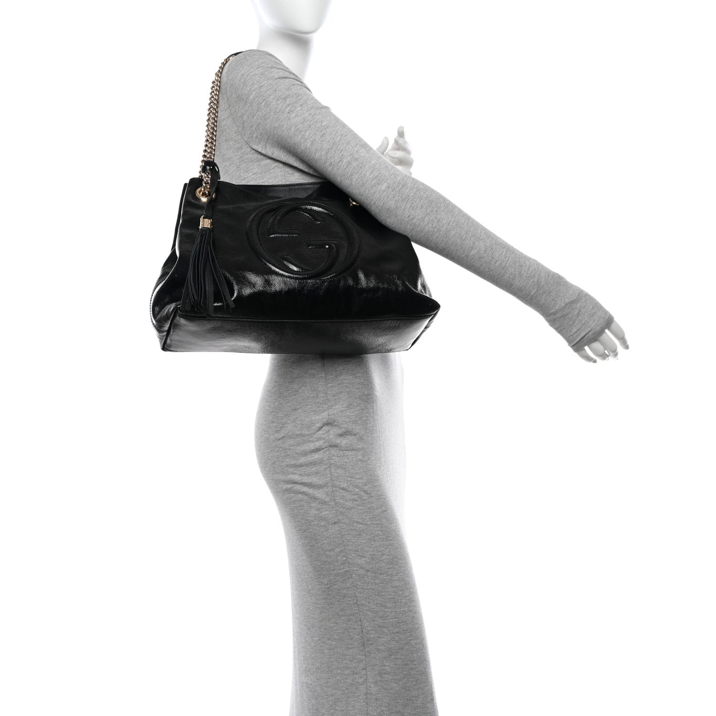 Patent Medium Soho Chain Shoulder Bag Black