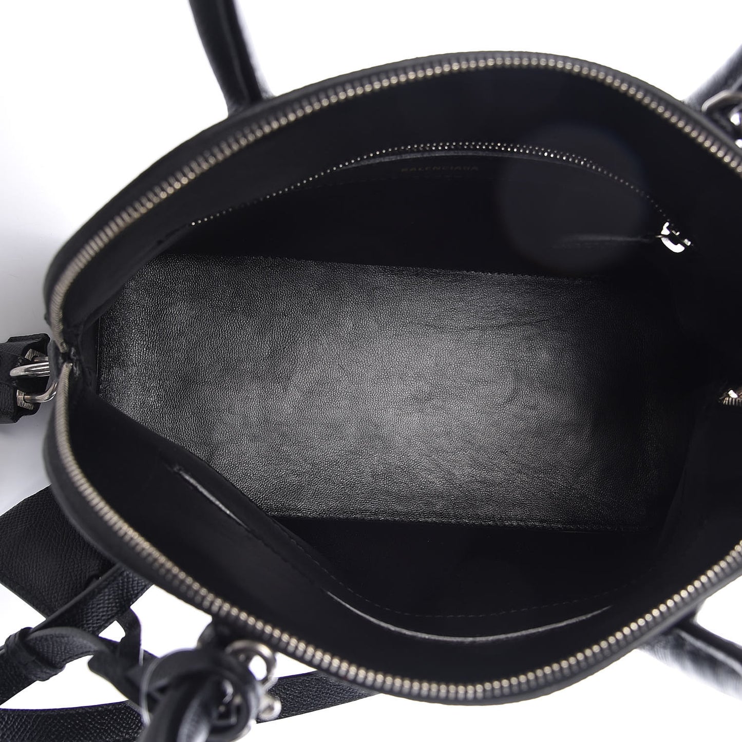 Signature Grained Calfskin Logo S Ville Top Handle Bag Black Rose Shocking
