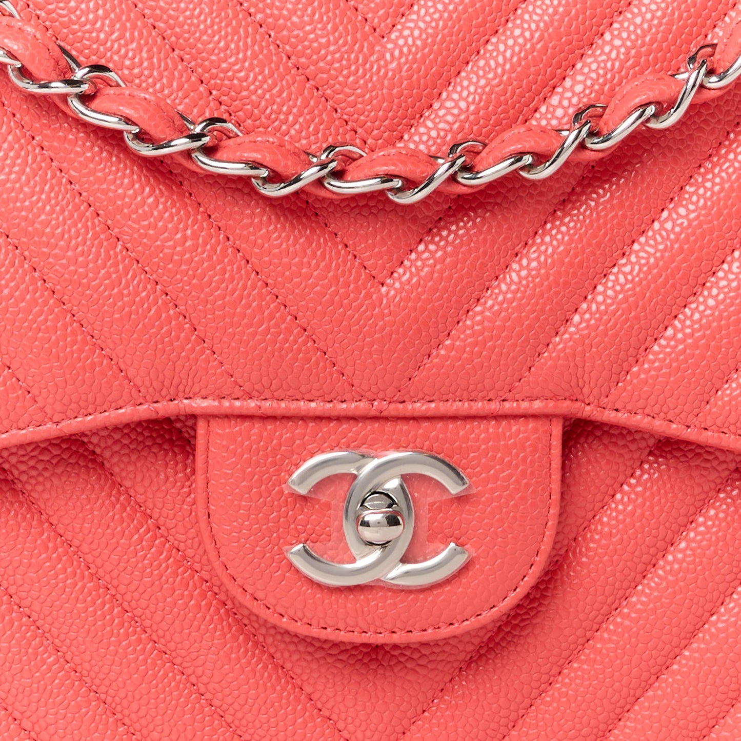 Caviar Chevron Quilted Jumbo Double Flap Coral