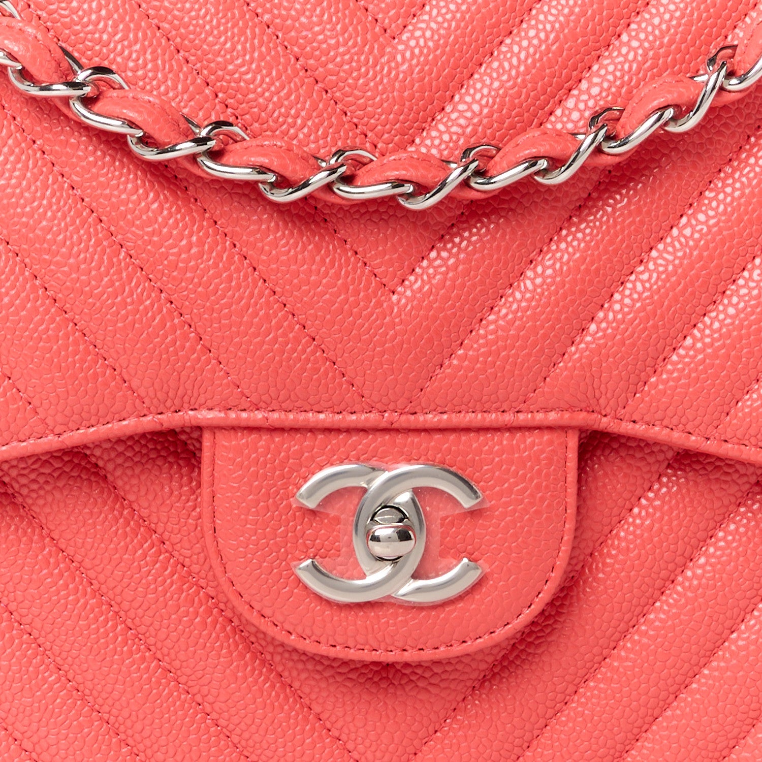 Chanel Caviar Chevron Quilted Jumbo Double Flap Coral 9 of 11