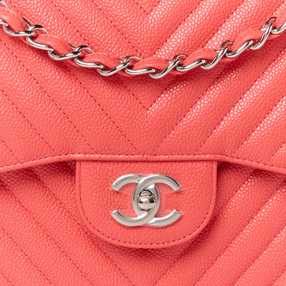 Chanel Caviar Chevron Quilted Jumbo Double Flap Coral 9 of 11