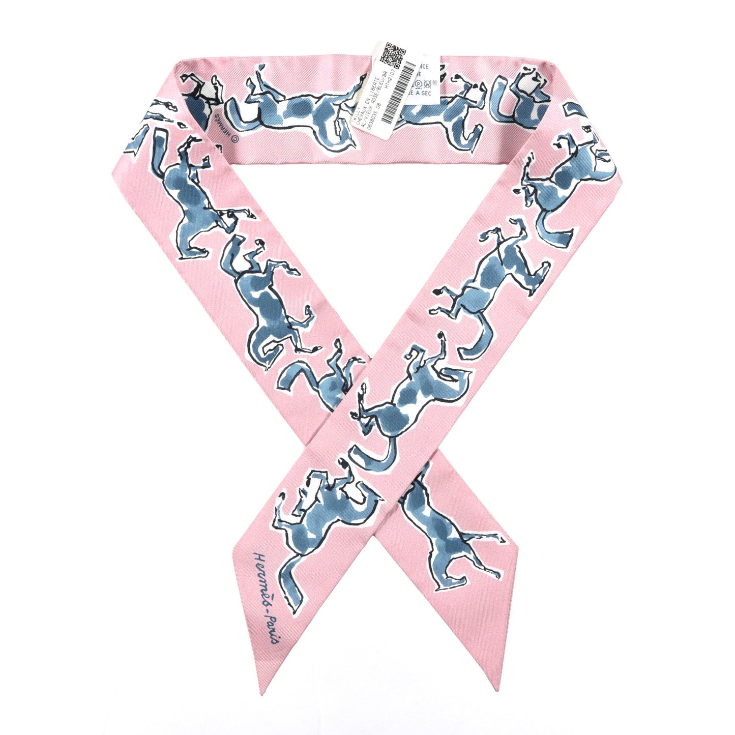Silk Chevaux En Liberte Twilly Vieux Rose Bleu