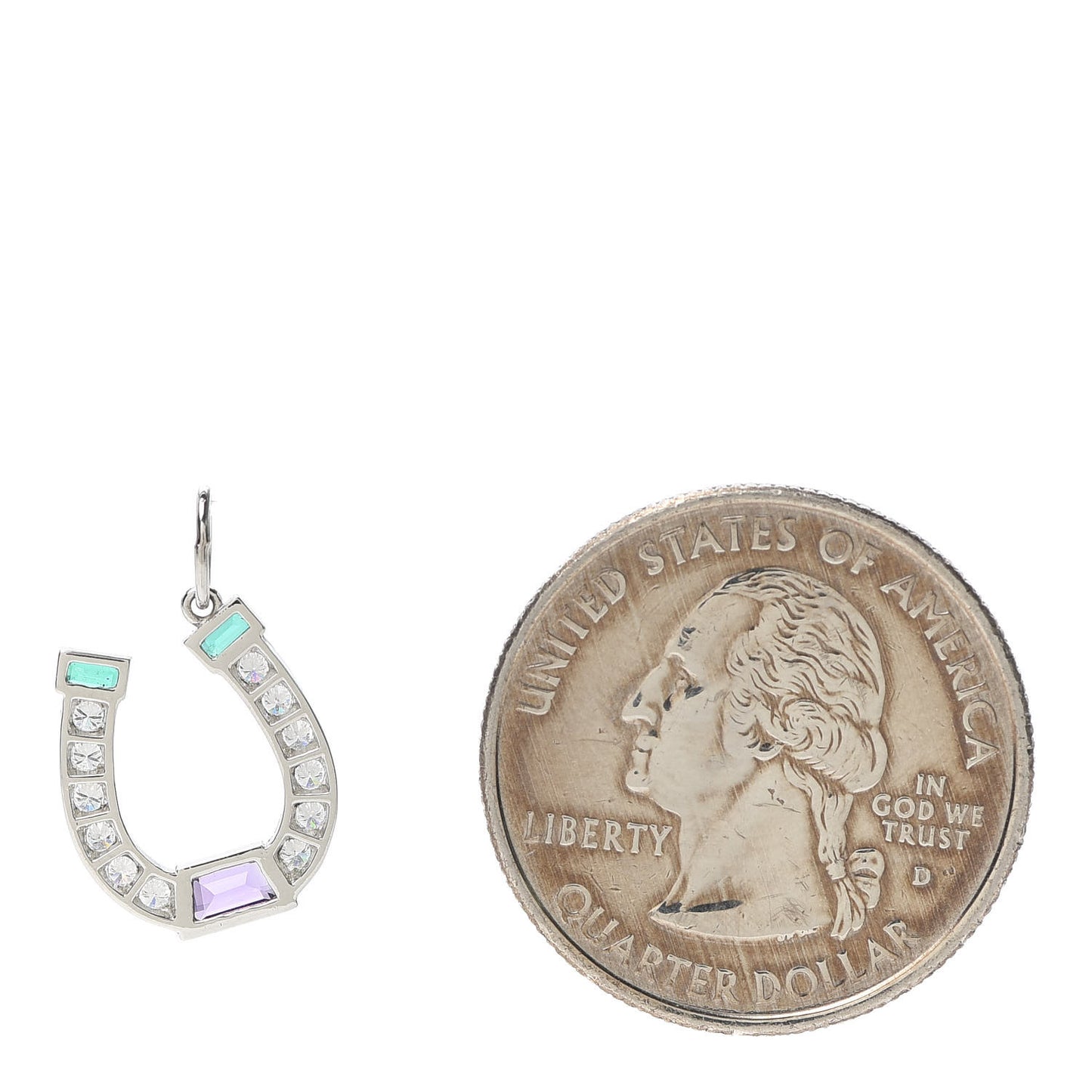 Platinum Diamond Emerald Amethyst Horseshoe Charm