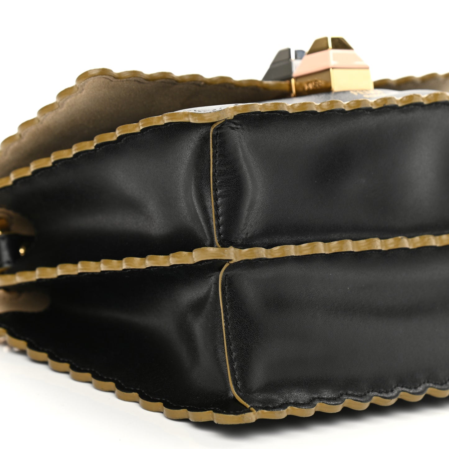 Vitello Liberty Scalloped Studded Small Kan I Shoulder Bag Black