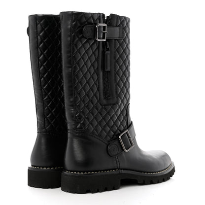 Chanel Calfskin Quilted Biker Boots 37.5 Black 4 of 7