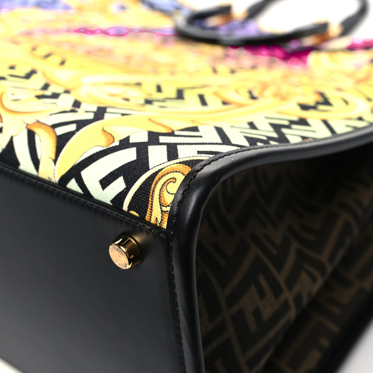 X VERSACE Canvas Printed Plexiglass Fendace FF Baroque XL Fendi Sunshine Shopper Tote Gold