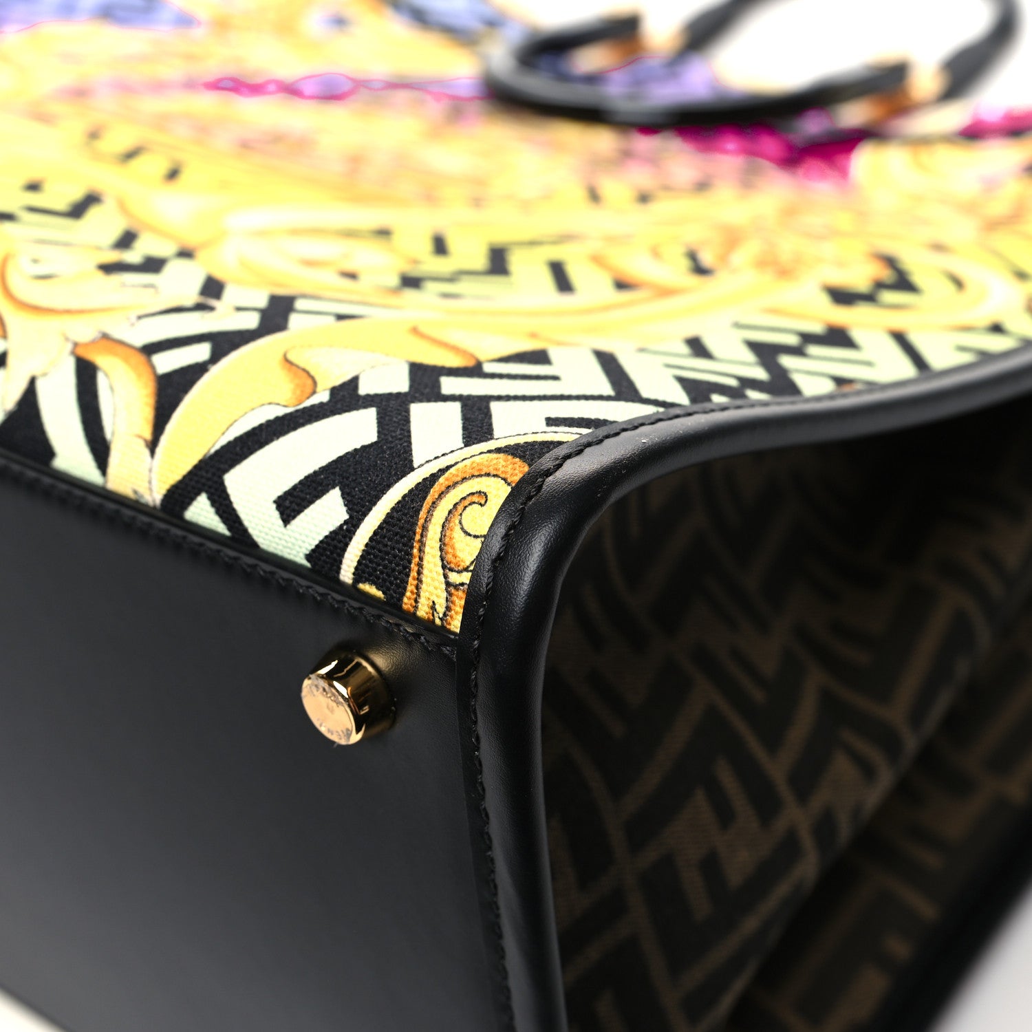 Fendi X VERSACE Canvas Printed Plexiglass Fendace FF Baroque XL Fendi Sunshine Shopper Tote Gold 9 of 12