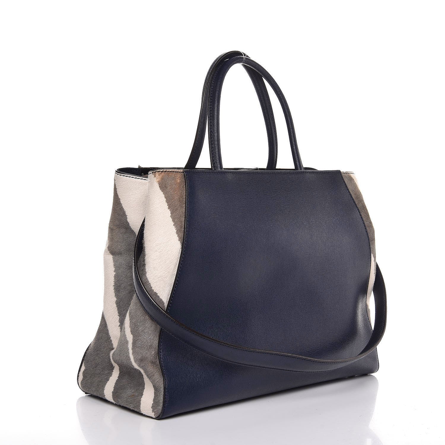Fendi Vitello Elite Calf Hair Zebra Print Medium 2Jours Tote Blue Multicolor 4 of 8