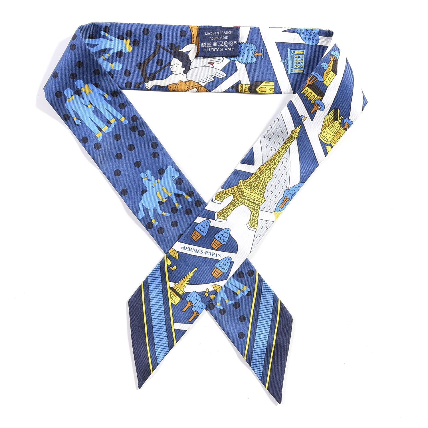 Hermes Silk Les Nouveaux Amoureux Twilly Bleu Moyen White 1 of 5