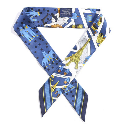 Hermes Silk Les Nouveaux Amoureux Twilly Bleu Moyen White 1 of 5