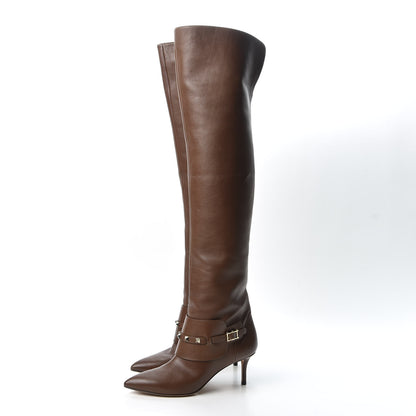 Valentino Garavani Calfskin Rockstud Over The Knee Boots 37 Brown 3 of 11