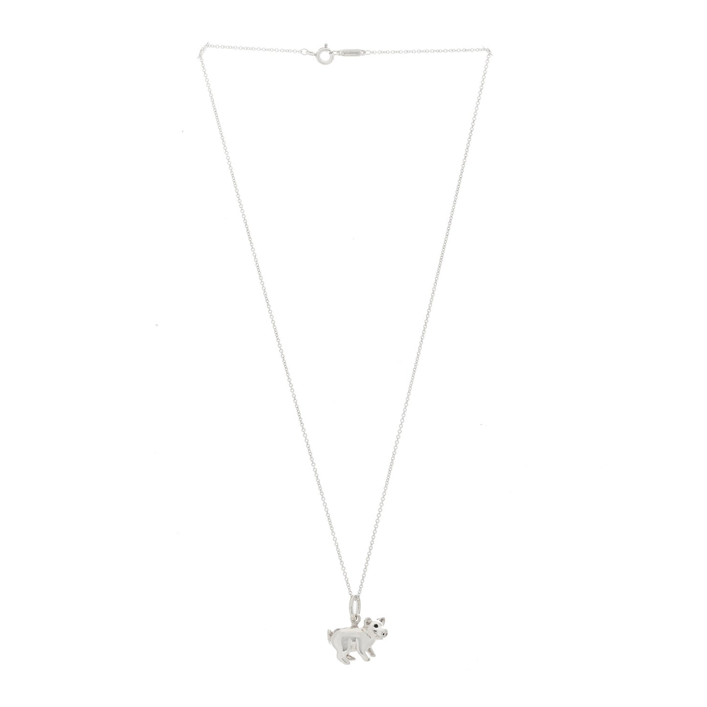 Sterling Silver Enamel Pig Charm Necklace Black