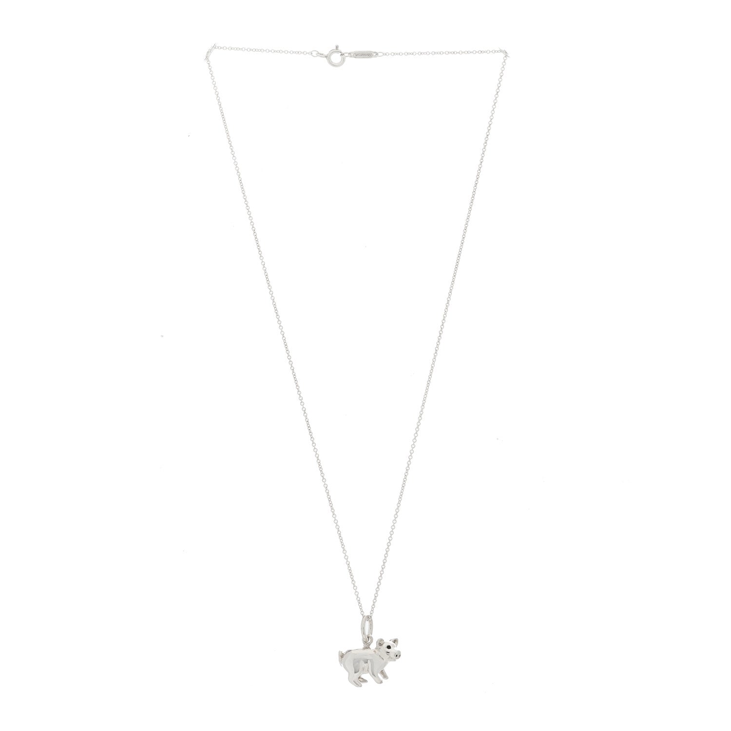 Tiffany Sterling Silver Enamel Pig Charm Necklace Black 2 of 4