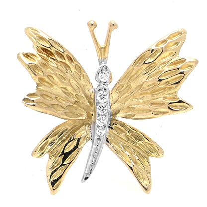 Tiffany 18K Yellow White Gold Diamond Butterfly Brooch Pin 1 of 5