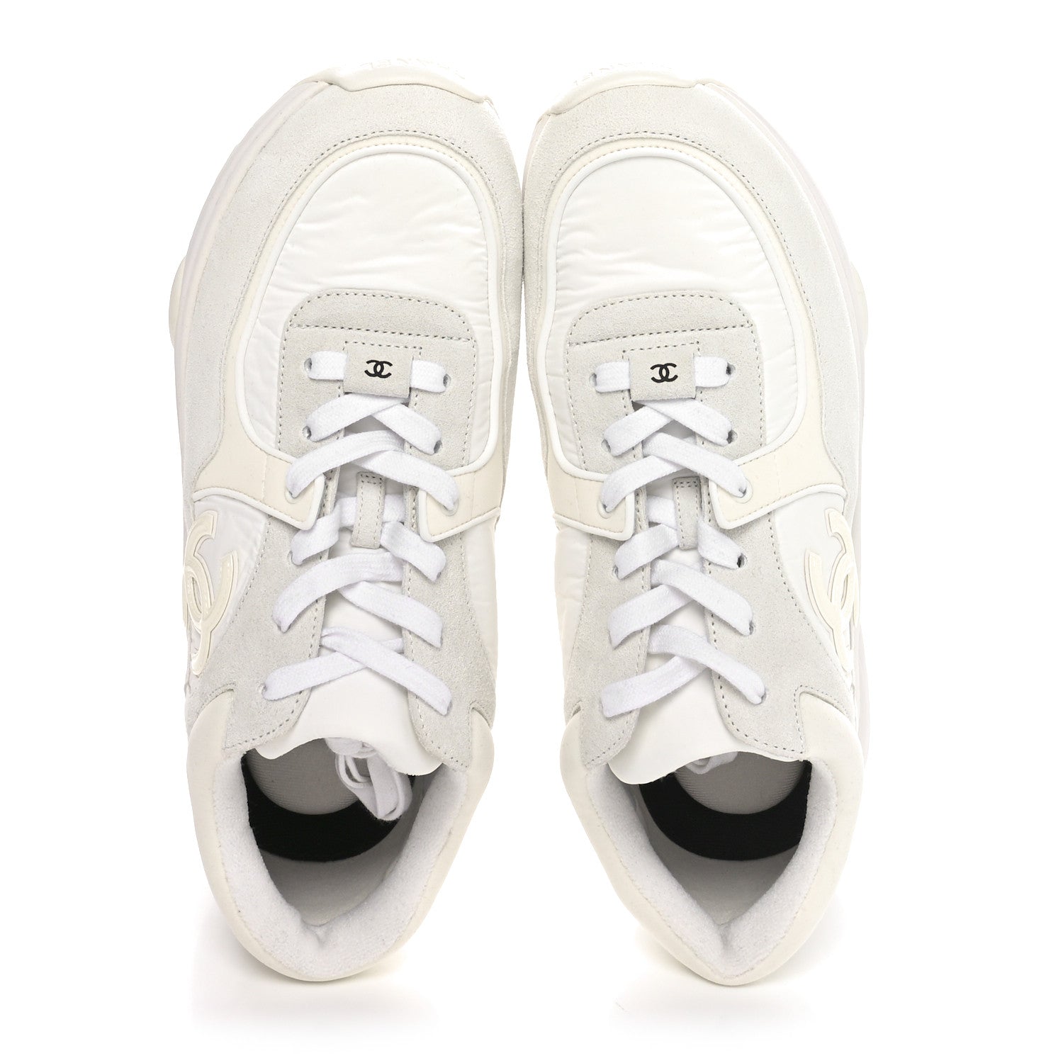 Chanel Suede Calfskin Fabric CC Sneakers 40 White 2 of 9