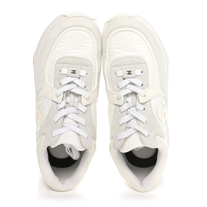 Chanel Suede Calfskin Fabric CC Sneakers 40 White 2 of 9