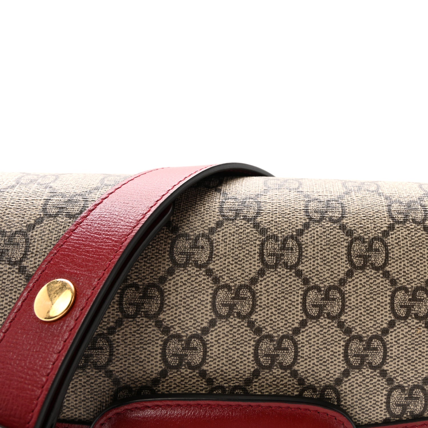 Gucci GG Supreme Monogram Azalea Calfskin Horsebit 1955 Shoulder Bag Beige Ebony New Cherry Red 8 of 10
