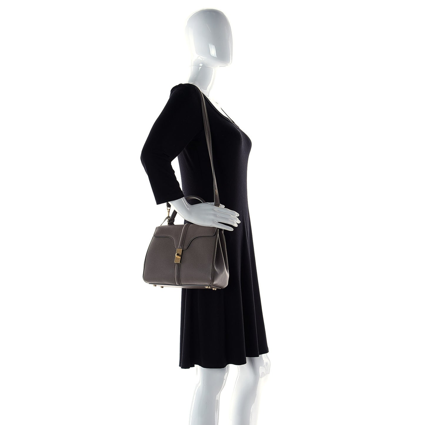 Grained Calfskin Small 16 Top Handle Bag Pebble