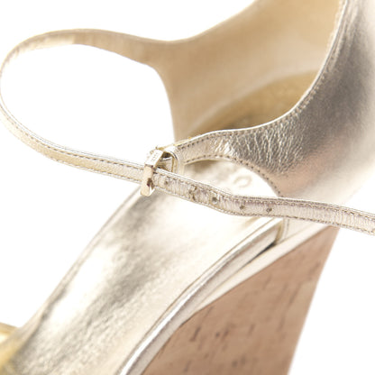 Gucci Cork Nappa Wedge Sandals 10 Gold 10 of 11