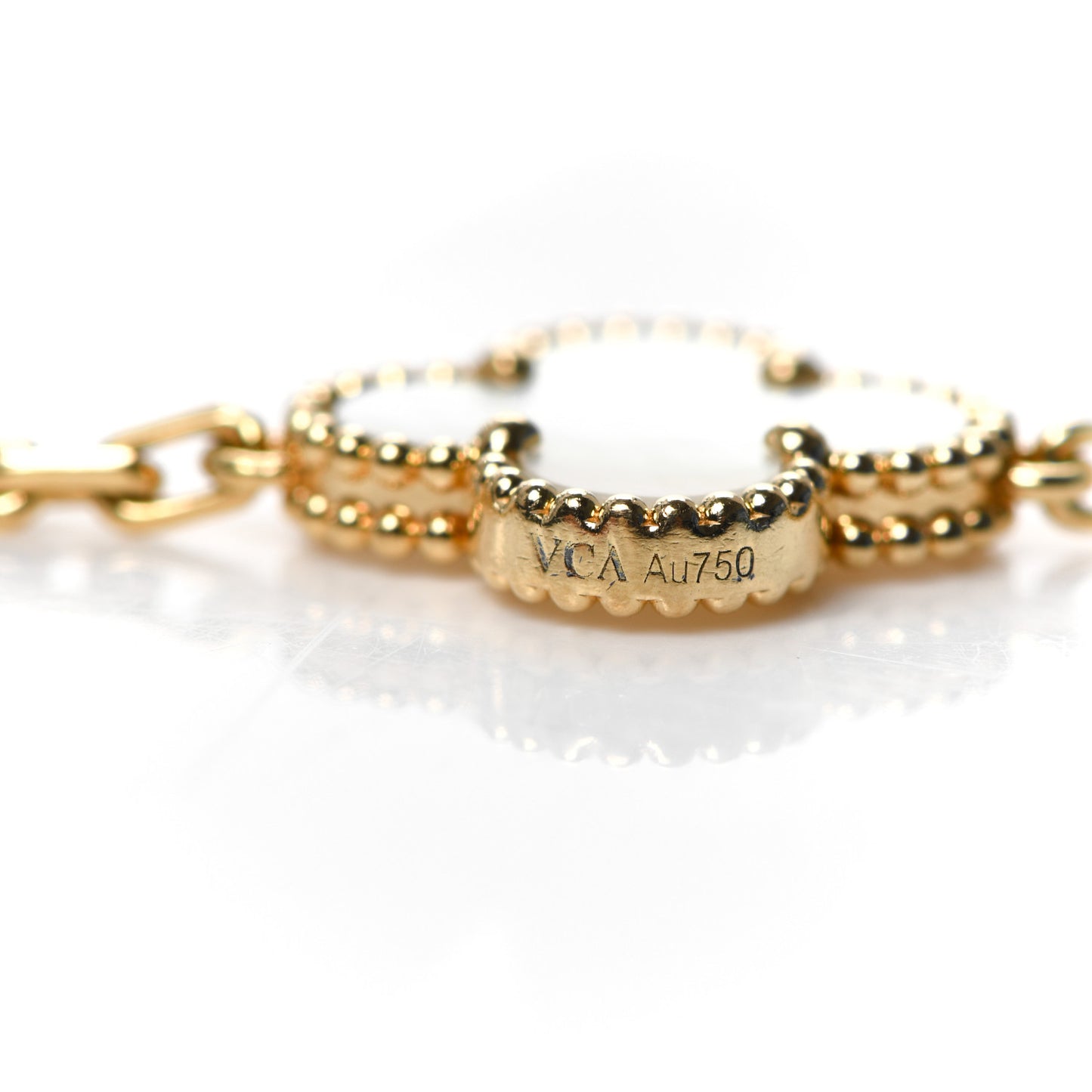 18K Yellow Gold Mother of Pearl 5 Motifs Vintage Alhambra Bracelet