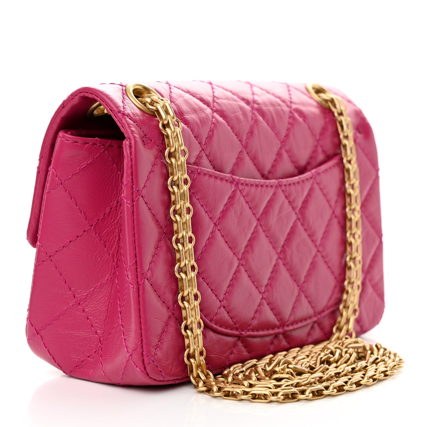 Aged Calfskin Quilted 2.55 Reissue Mini Flap Fuchsia