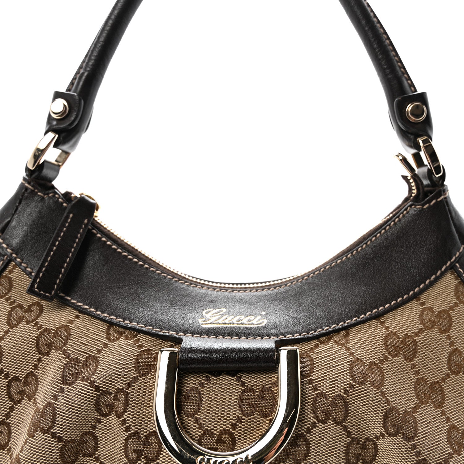 Gucci Monogram Medium D Gold Ring Hobo Dark Brown 8 of 10