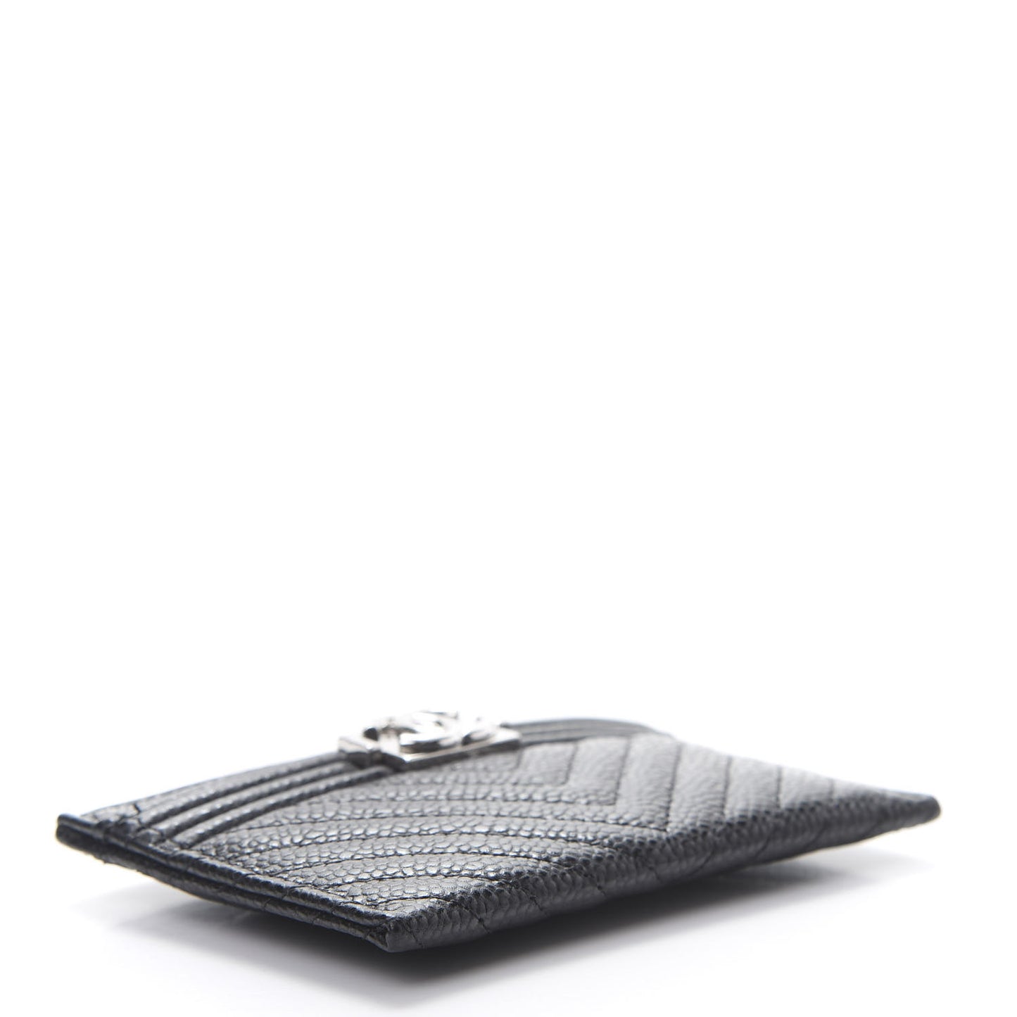 Caviar Chevron Quilted Boy Card Holder Black